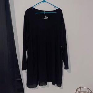Plus Size Black Long Sleeve Tee with Sheer Hemline